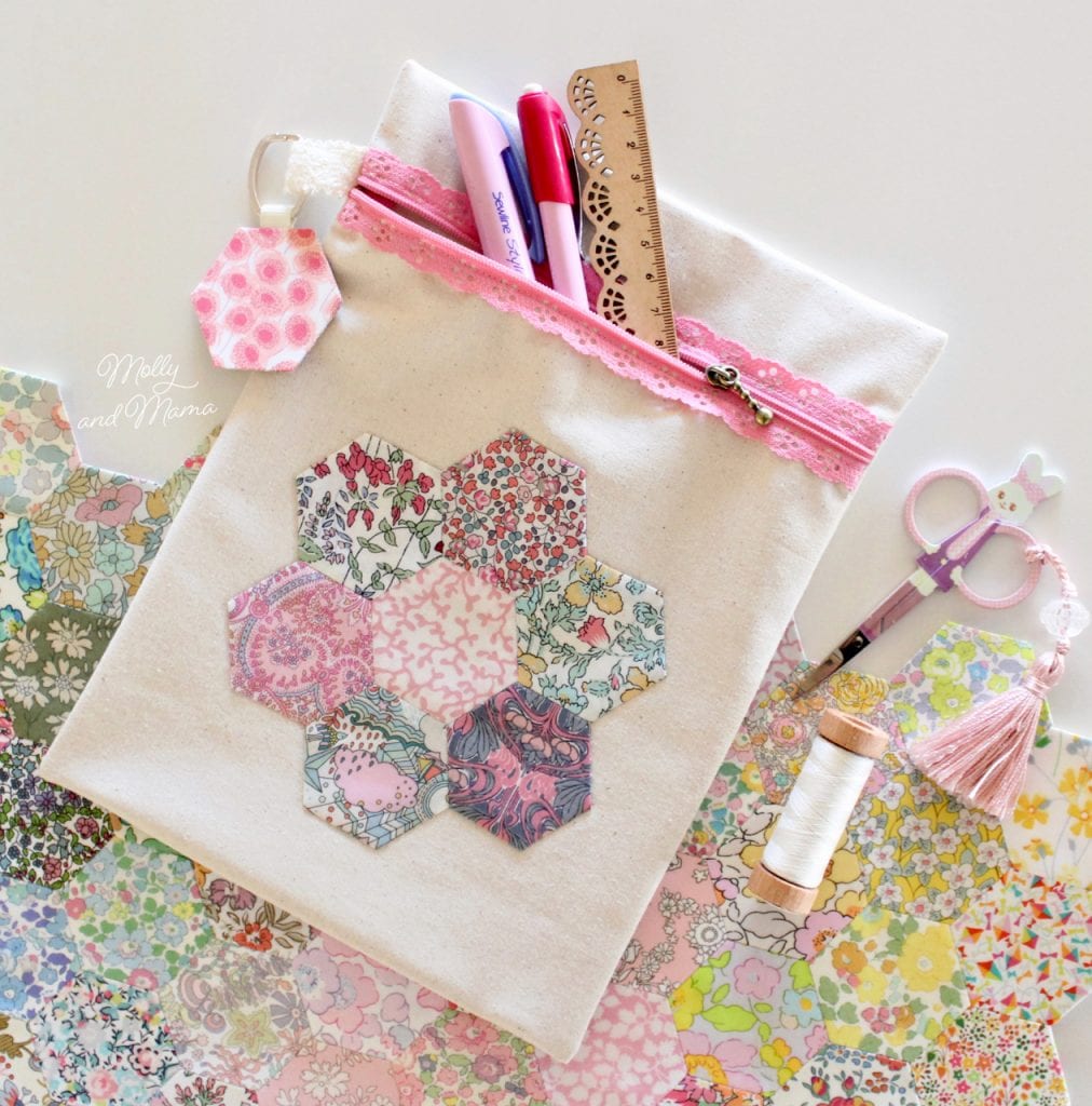 Make a Lace Zipper Pouch with a Hexagon Flower - Molly and Mama