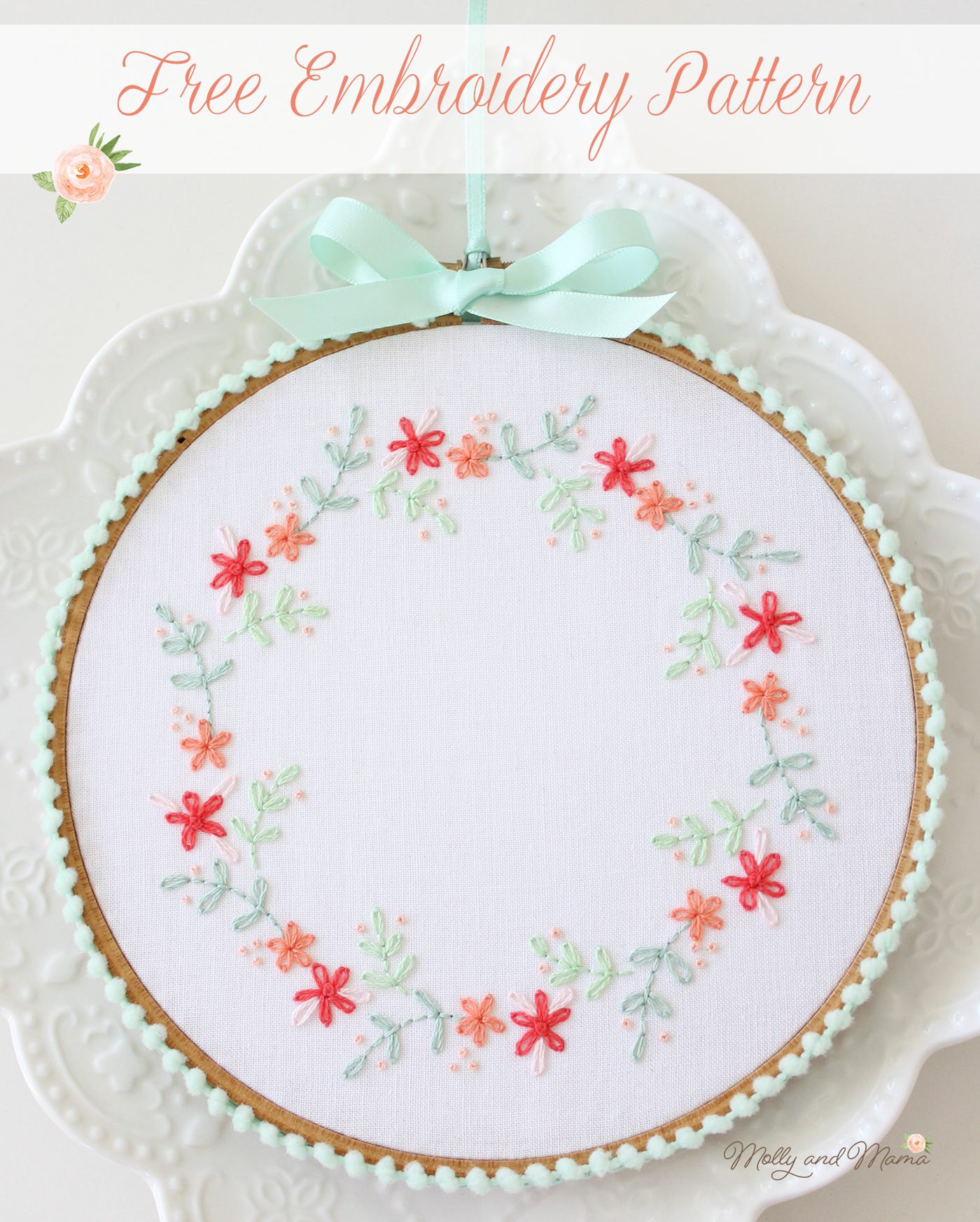 Free Embroidery Wreath Pattern - Aurifil Artisan Challenge - Molly and Mama