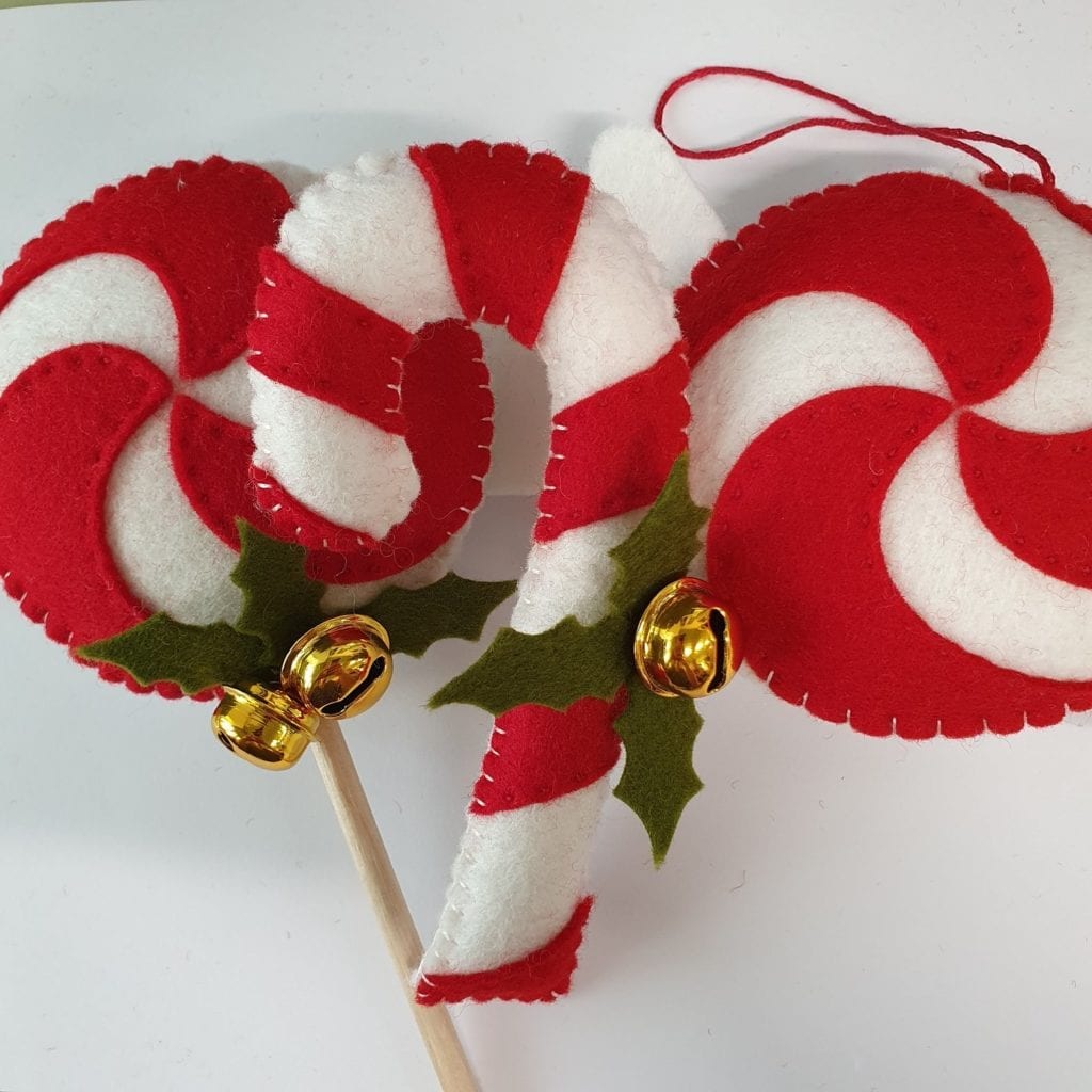 Gingerbread & Candy Canes Wool Applique Christmas Ornament Stitch