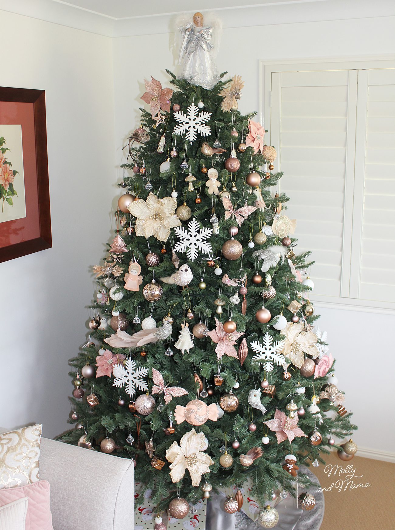rose gold sparkly Christmas tree