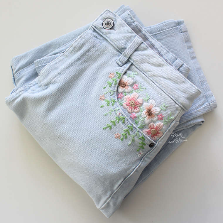 Pretty Embroidered Jeans for Homespun Magazine - Molly and Mama