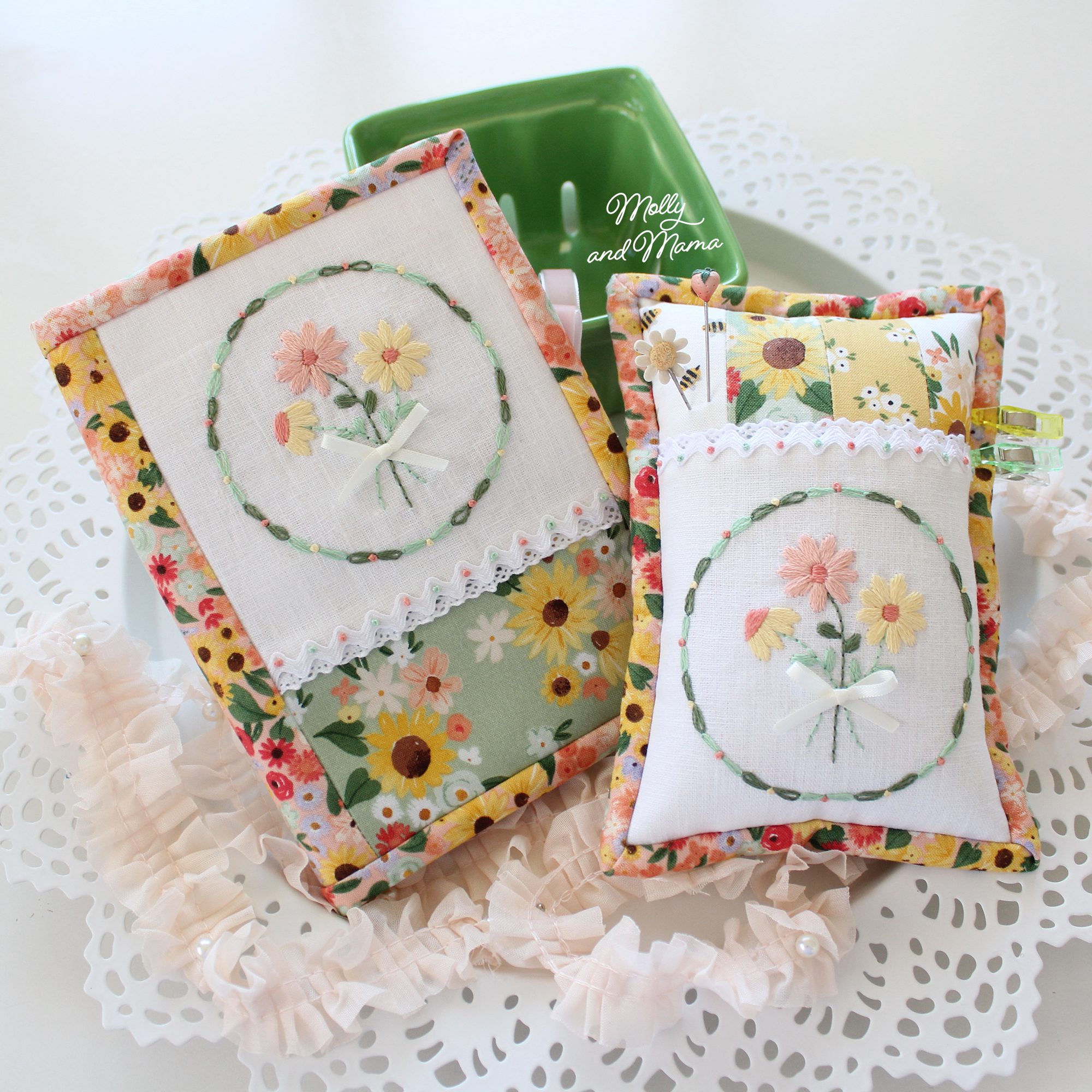 Sewing Kit Handmade Shabby Chic Vintage Buttons Pin Cushion Needle Book  Fabric