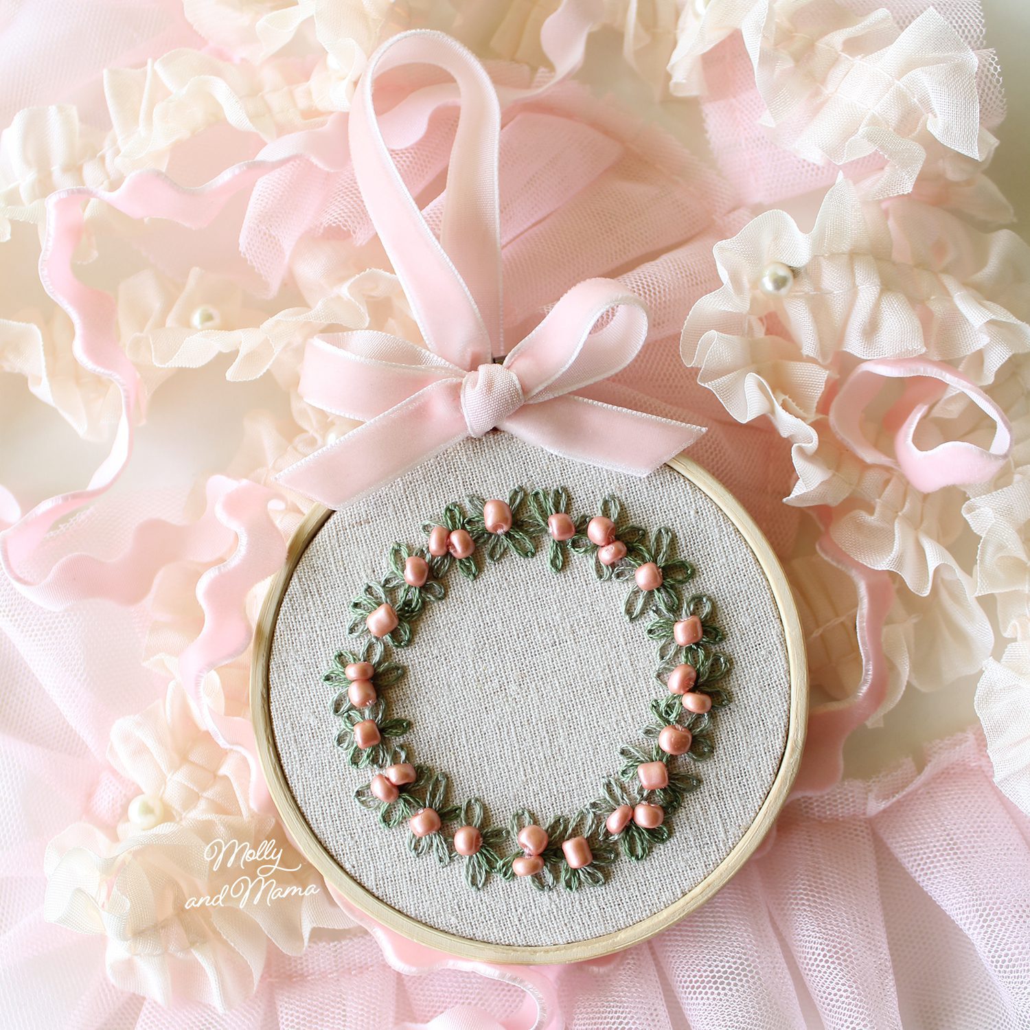 Stitch A Sweet Beaded Wreath Hoop Ornament for Christmas